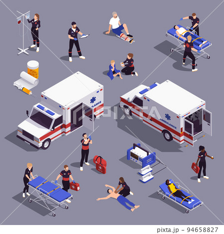 Ambulance Paramedics Isometric Set 94658827