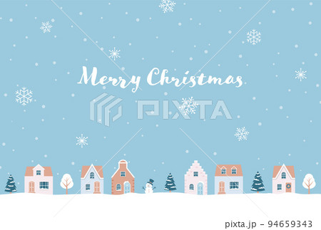 雪が降るクリスマスの街並みの背景イラスト 94659343