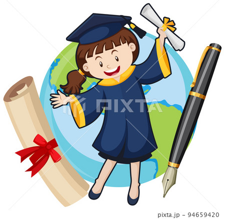 Graduate girl cartoon character - Stock Illustration [94659420] - PIXTA