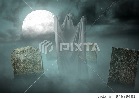 White ghost haunting on the graveyard White ghost haunting on the graveyard 94659481