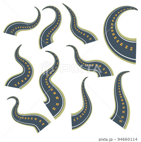 Vector image of a set of asphalt roads. Cartoon style. EPS 10 Vector image of a set of asphalt roads. Cartoon style. EPS 10 94660114