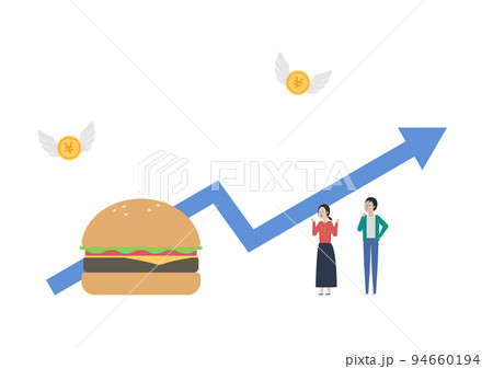値上げラッシュ！昔はハンバーガーが80円で買えたのに…なイラスト素材 94660194