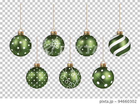 クリスマスオーナメントセット 緑色 緑色のクリスマスオーナメントのセット イラスト素材 [7176722