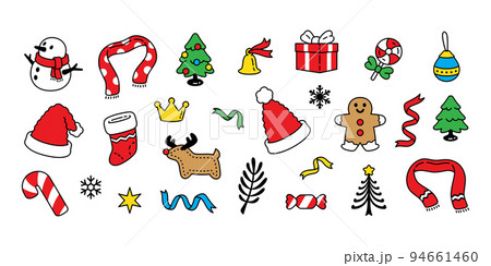 Christmas icon Santa Claus hat snowflake vector christmas tree candy cane gift box raindeer snowman ribbon bell polka dot scarf Ginger bread logo character cartoon symbol illustration doodle clip art Christmas icon Santa Claus hat snowflake vector christmas tree candy cane gift box raindeer snowman ribbon bell polka dot scarf Ginger bread logo character cartoon symbol illustration doodle clip art 94661460
