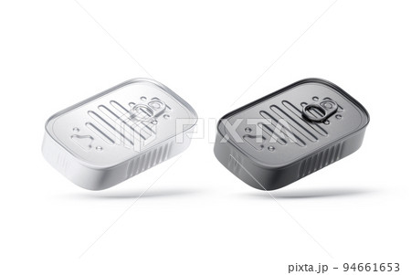 Blank white and black aluminum sardine conserve can mockup, isolated 94661653