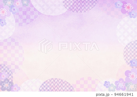 年賀状背景素材　和柄　市松模様　梅　パープル 94661941