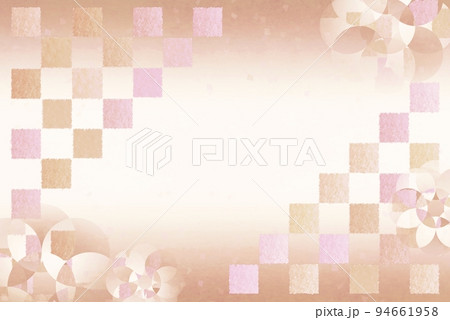 和風年賀状背景　ブラウン　市松模様　花 94661958