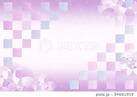 和風年賀状背景　パープル　市松模様　花 94661959