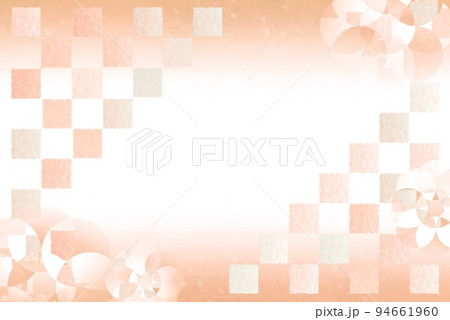 和風年賀状背景　オレンジ　市松模様　花 94661960