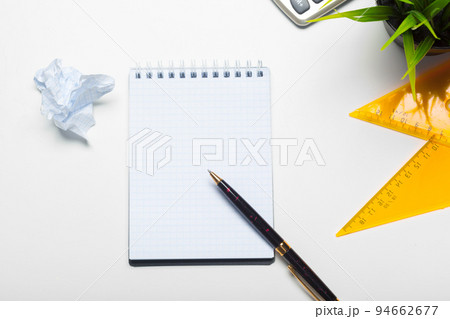 notepad notebook and ball pont pen isolated on white background 94662677