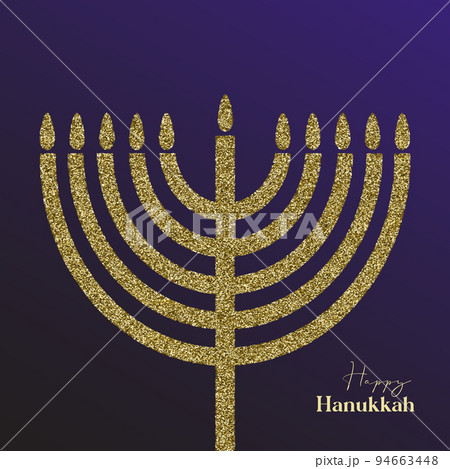 Happy Hanukkah card design with gold symbols on 94663448