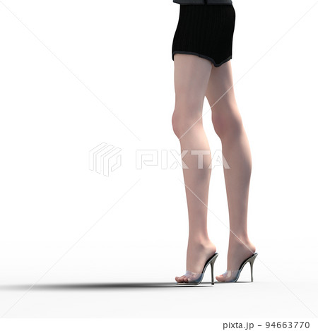 タイトミニスカートを履いた女性の綺麗な足　perming3DCGイラスト素材 94663770