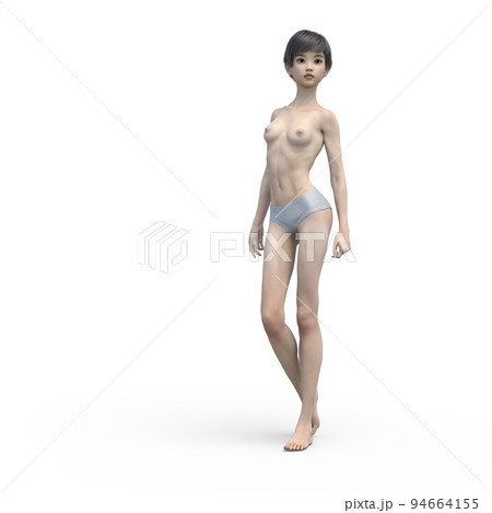 ポーズする女性　ヌード　perming3DCGイラスト素材 94664155