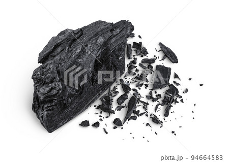 Natural wooden charcoal isolated on white background with full depth of field. Top view. Flat lay Natural wooden charcoal isolated on white background with full depth of field. Top view. Flat lay 94664583