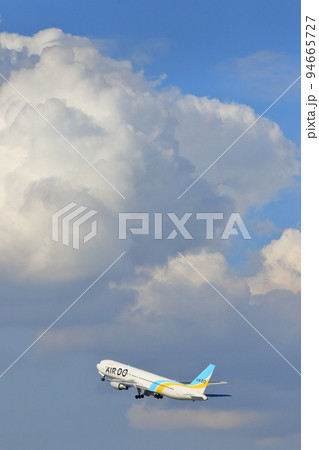 夏の空に飛び上がる旅客機　夏の空の旅 94665727