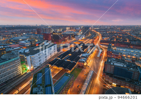 The Hague, Netherlands cityscape overlooking Den Haag HS railway Station 94666201