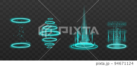 Glow neon circle hologram portal, realistic vector illustration isolated. Glow neon circle hologram portal, realistic vector illustration isolated. 94671124