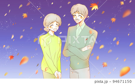 笑顔のおじいさんとおばあさん　紅葉 94671150