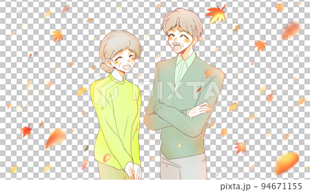 笑顔のおじいさんとおばあさん　紅葉 94671155