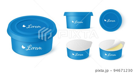 Cream cheese or butter plastic container, realistic vector illustration isolated on white background. 94671230