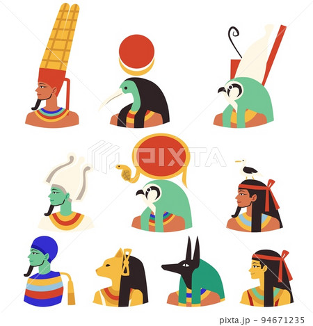 Egyptian gods and goddesses portraits collection, vector illustration isolated. 94671235