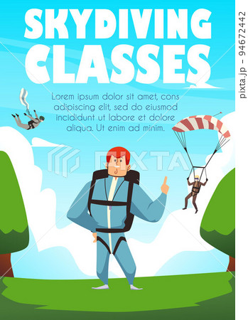 Skydiving classes banner or poster layout design flat vector illustration. 94672442