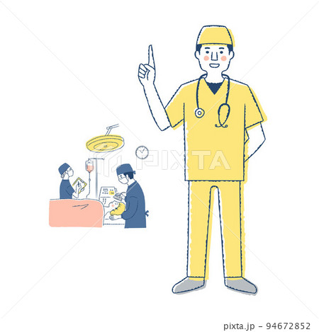 指差しポーズの外科医師と手術シーン 94672852