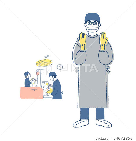 手術着の外科医師と手術シーン 94672856