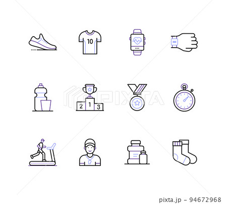 Sport equipment - colorful line design style icons set Sport equipment - colorful line design style icons set 94672968