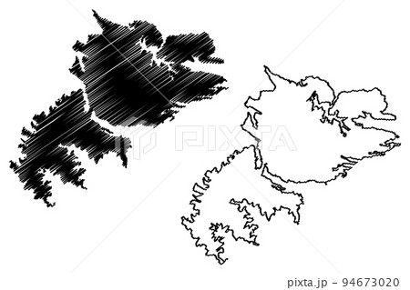 East Falkland island (Falkland Islands, South and Latin America, United Kingdom of Great Britain and Northern Ireland) map vector illustration, scribble sketch map 94673020