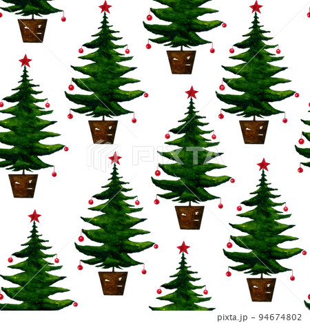 Christmas trees Seamless pattern. Winter happy New Year wrapping paper background. Illustration isolated on white. Christmas ornament Christmas trees Seamless pattern. Winter happy New Year wrapping paper background. Illustration isolated on white. Christmas ornament 94674802