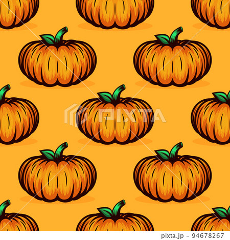 Vector Autumn Colored Orange Pumpkin Seamless Pattern. Design Template for Halloween Invitations, Cards, Prints, Web, Gifts, Textile 94678267