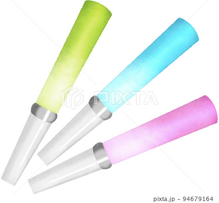 ピンク、水色、黄緑の3本のカラフルな蛍光サイリウム・ペンライト 94679164