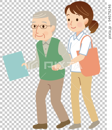 高齢者に付き添う介護福祉士 ヘルパー 高齢者に付き添う介護福祉士 ヘルパー 94679246