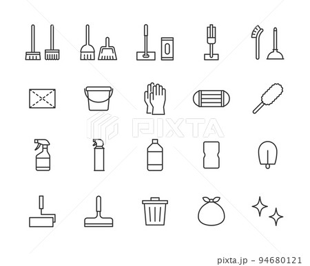 掃除道具の線画アイコンセット 94680121