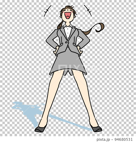 A woman laughing out loud while standing benevolently A business person rejoicing at the success of a project 94680531