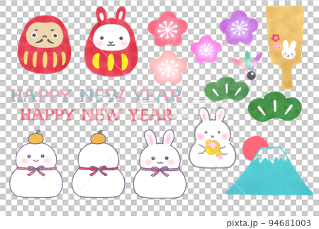 可愛的新年賀卡插圖素材兔子 可愛的新年賀卡插圖素材兔子 94681003