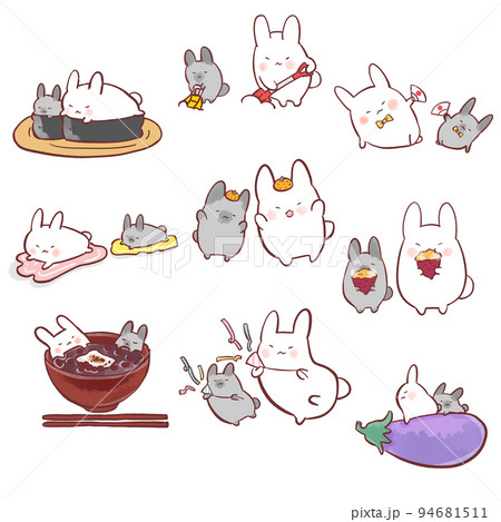 冬行事を楽しむかわいいウサギのイラストセット 94681511