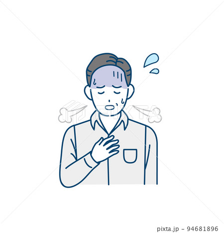 息が苦しい中年の男性　呼吸がつらい　肺気胸　喘息　呼吸困難　症状　イラスト 94681896