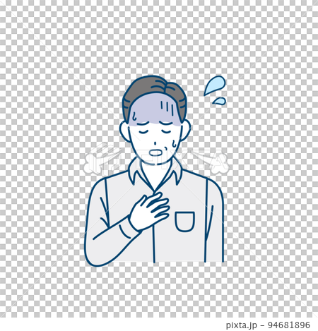息が苦しい中年の男性　呼吸がつらい　肺気胸　喘息　呼吸困難　症状　イラスト 94681896