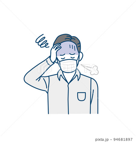 風邪をひく中年の男性 発熱 コロナ 症状 イラストのイラスト素材
