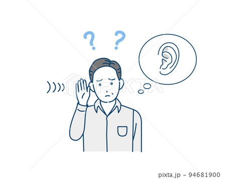 聴力が衰える中年の男性　聞こえない　難聴　耳が悪い　症状　イラスト 94681900