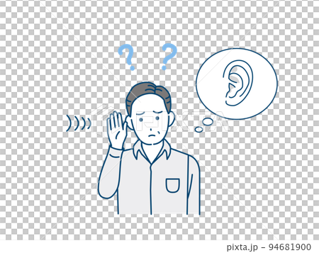 聴力が衰える中年の男性　聞こえない　難聴　耳が悪い　症状　イラスト 94681900