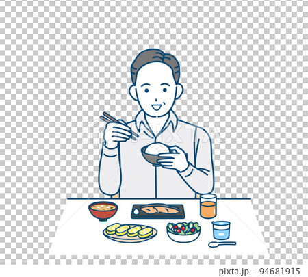 Eating habits Eating breakfast Middle-aged man Healthy meal Self-cooking illustration 94681915