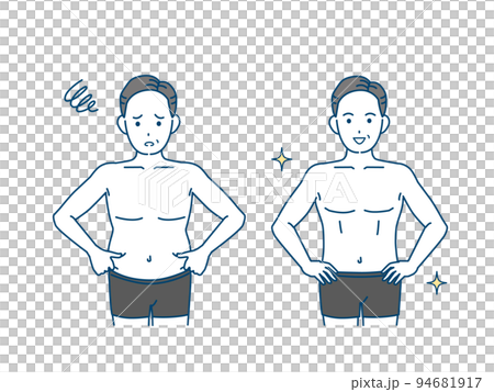 Middle-aged man's waist change stomach excess fat middle-aged fat diet illustration 94681917