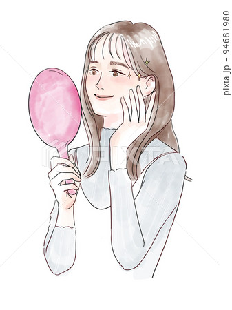 鏡を見て微笑む女性 94681980