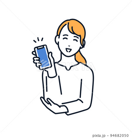 笑顔でスマホ画面を見せる若い女性のベクターイラスト素材 笑顔でスマホ画面を見せる若い女性のベクターイラスト素材 94682050