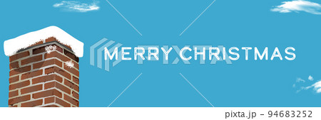 青空をバックに雪の積もったレンガの煙突のMerry Christmasの背景イラスト　デザインバナー 94683252