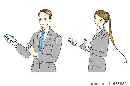 笑顔でスマホを持つビジネスパーソン　男女セット 94683882