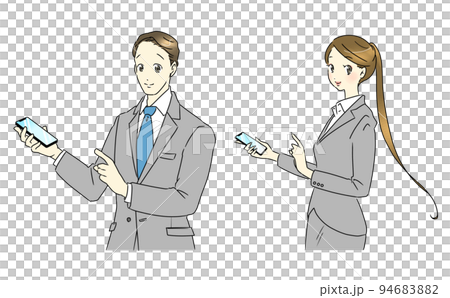 笑顔でスマホを持つビジネスパーソン　男女セット 94683882